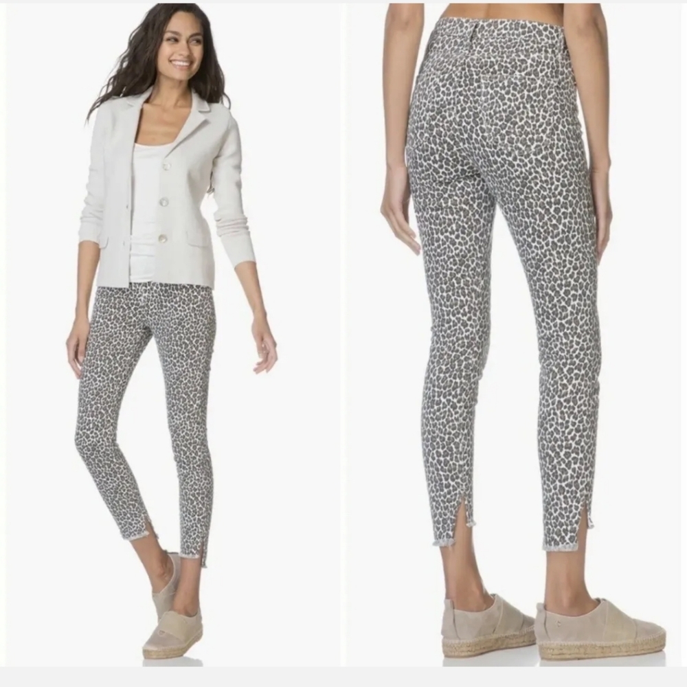Current Elliott The Super Highwaist Stiletto Snow Leopard Slit Step Hem.